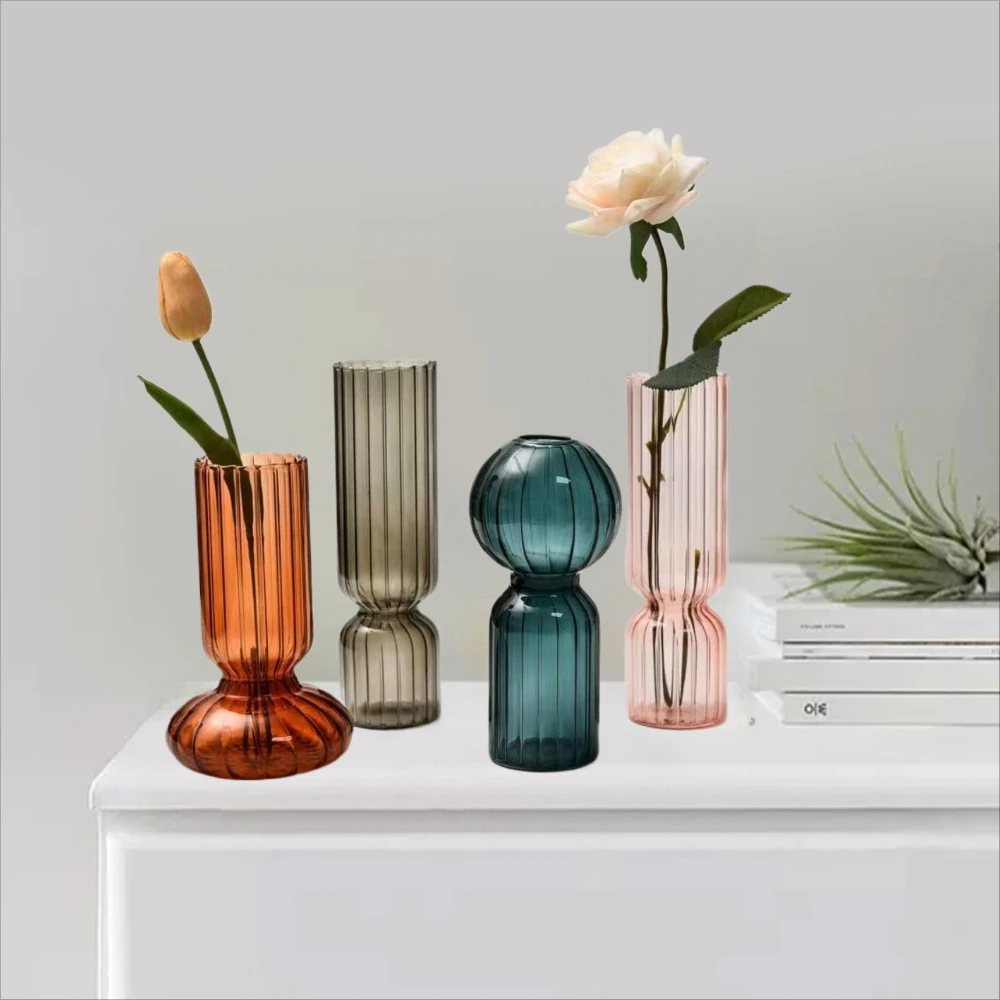 Nordic Kreative Gestreifte Bunte Vase Mode Retro Glas Vase Dekoration Ornament Hydrokultur Vase für Home Office Dekoration – Detail 12