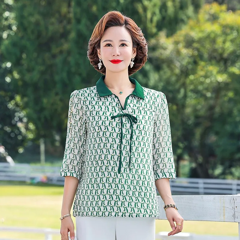 

Women Summer Retro Vintage Elegant Office Lady Shirts Casual Loose Work Tops Blouses