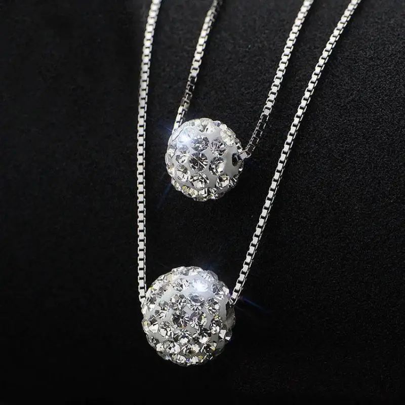 Korean Short Simple Collarbone Chain Transfer Bead Crystal Necklace Fashionable New Double-layer Crystal Ball Necklace Pendant