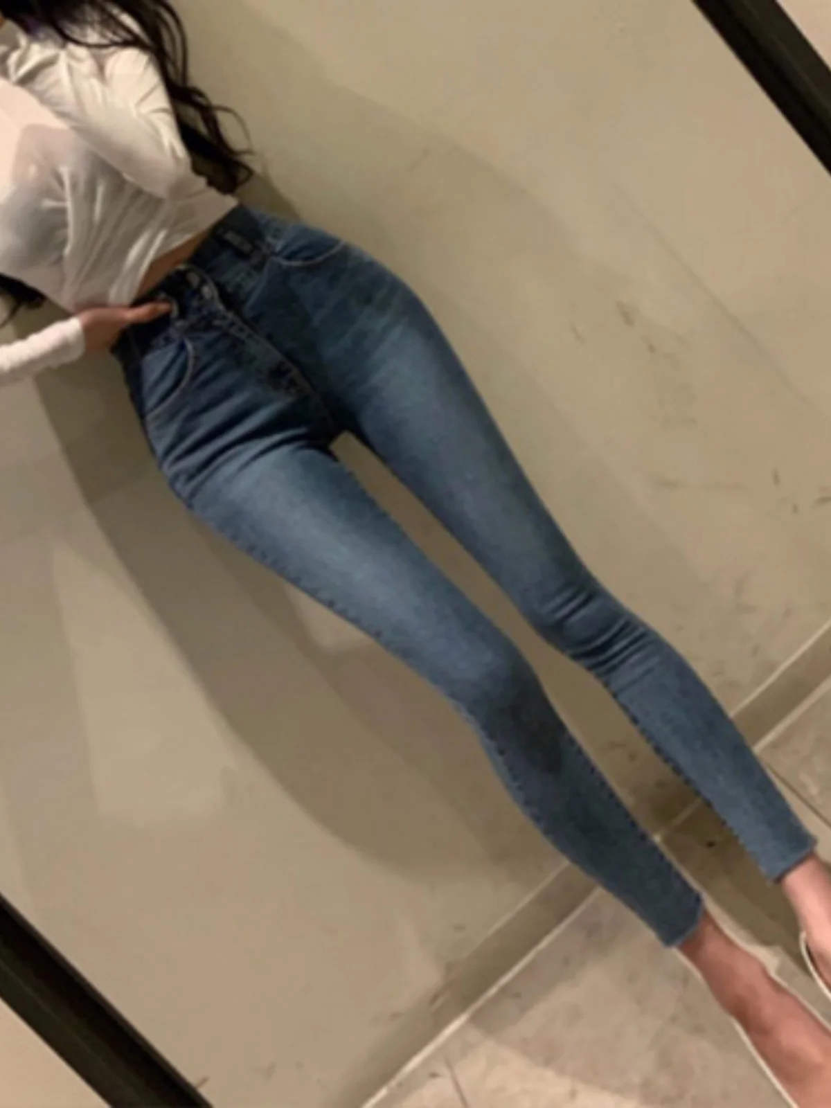 

High Waist Elastic Slimming Pencil Jeans Korean Sle Two Button Sexy Butt Enhancing Cotton Stretch Denim Spring Autumn