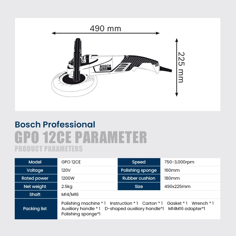 Bosch GPO 12CE 220V 1200W Variable Auto Polishing Machine 3000rpm Electric Polisher Car Polisher Floor Sanding Waxing Tool