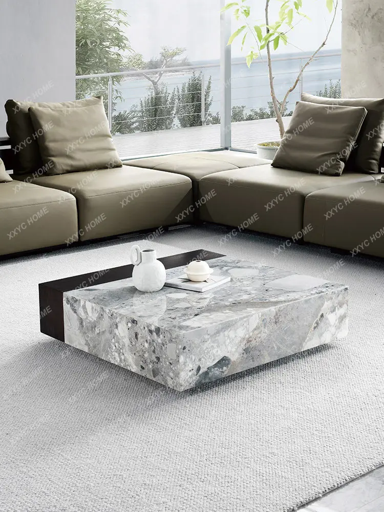 Minimalist marble light luxury square coffee table new high-end luxury stone coffee table combination new