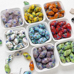 New 2/5pcs Oval Shape 22x14mm Retro Gilded print Handmade Lampwork Glass Loose Beads For Jewelry Making DIY Bracelet Findings