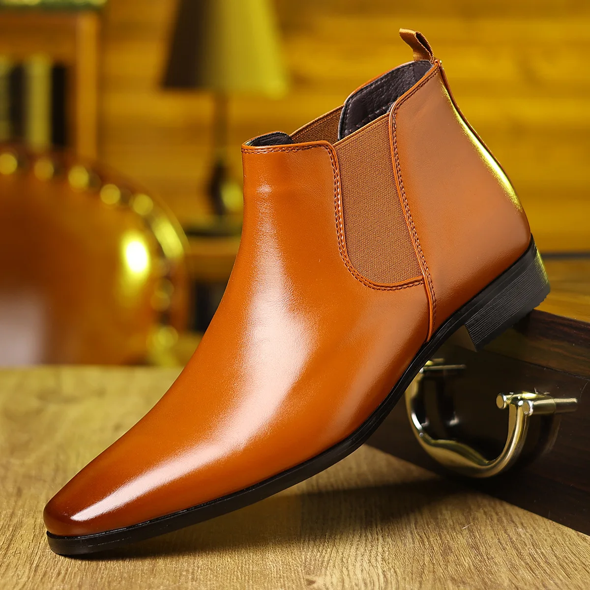 2025 Spring and Autumn Collection European and American Small Square Head Formal Chelsea Boots High Top Foot Boots
