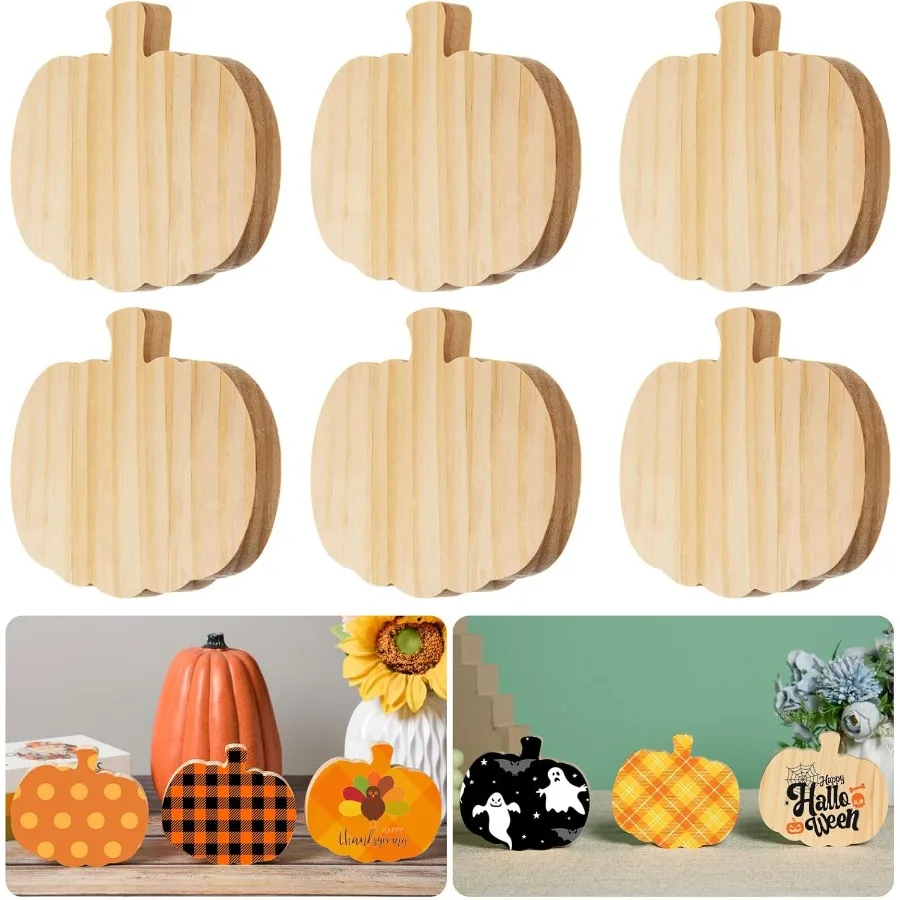 

12 шт. осенние деревянные вырезы в виде тыквы, незавершенная форма, настольные знаки, толстые деревянные блоки для поделок своими руками, осенний урожай, Хэллоуин, чем
