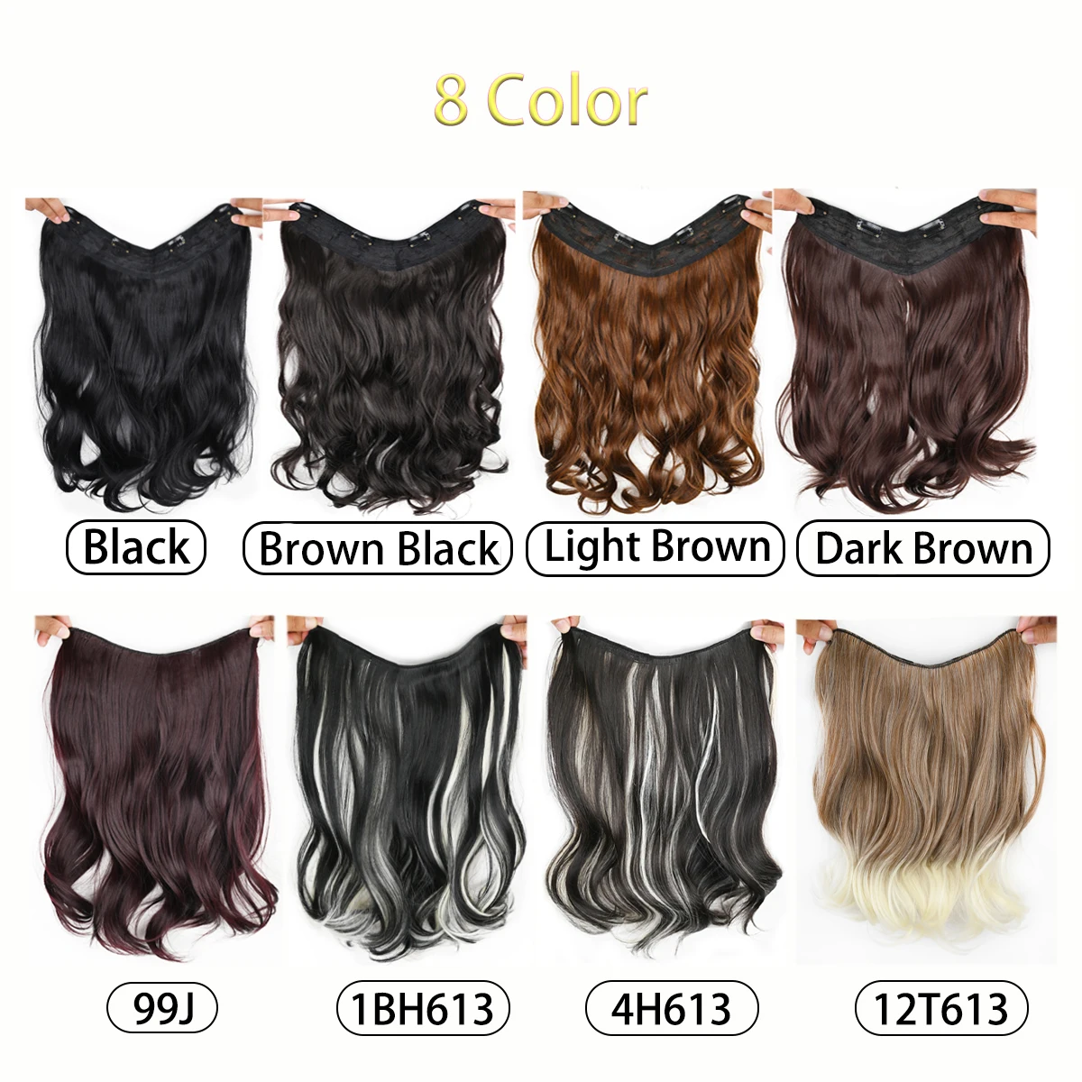 18inch Synthetic Long Wavy V-shaped Clip In Hair Extensions Clip On Hair Extensions For Women Multiple colors increase hair
