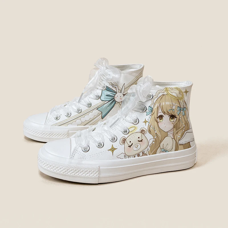 Amy and Michael Lolita Shoes Lovely Girls Students High Top Hand Painted Canvas Sneakers Breathable Kawaii Women Casual Trainers