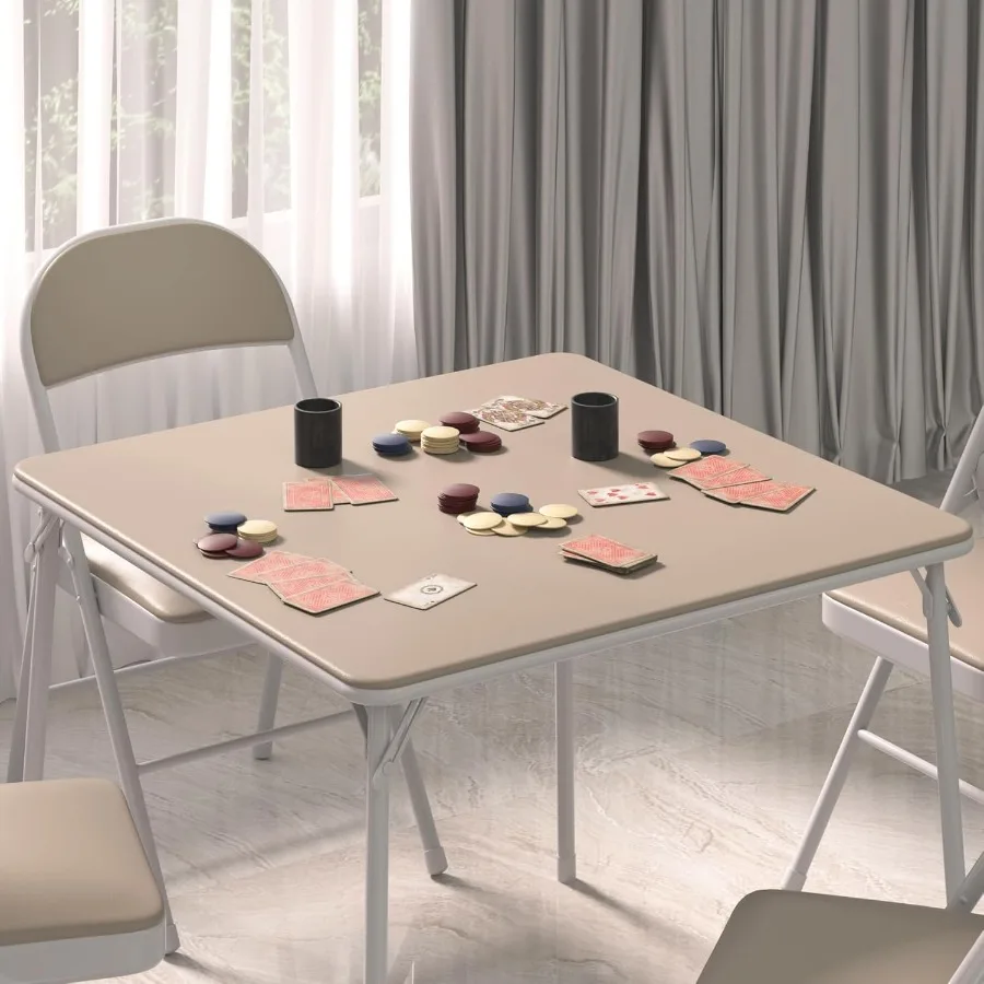 Ensemble de Table carrée et chaise pliante Portable, 5 pièces, avec pieds pliables, rembourrage en vinyle, métal Beige