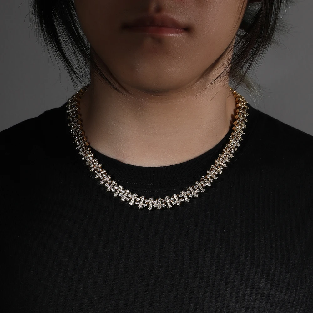 UWIN Reversed Cross Chain Necklace for Women Men 11mm Cubic Zirconia Necklaces with Box Spring Clasp Fashion Jewelry for Gift