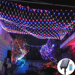 Solar / EU / US Curtain Light LED Fairy String Net Mesh Christmas 3x2m Party Wedding New Year Garland Outdoor Garden Decoration