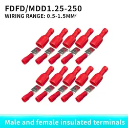 100PCS 50Set FDFD1.25-250 Red Spade Insulated Electrical Crimp connect Terminal20PCS 10sets/50PCS 25sets