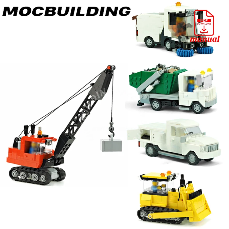 

City Cars Street View Bulldozer Street Sweeper Crawler Crane Truck Container Transporter Model MOC Building Bricks Blocks Toy