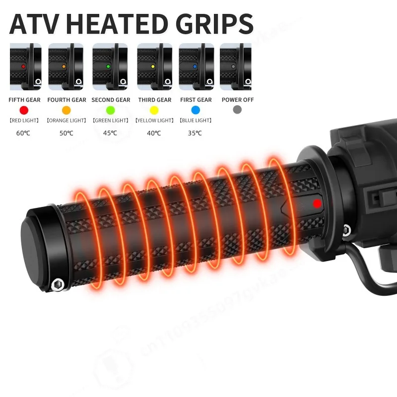 A3 ATV Heated Hand Grips 4th Generation Memory Heating Handlebar Grips For Snowmobile Dune Buggy 5‑Level Heat Control Integrated