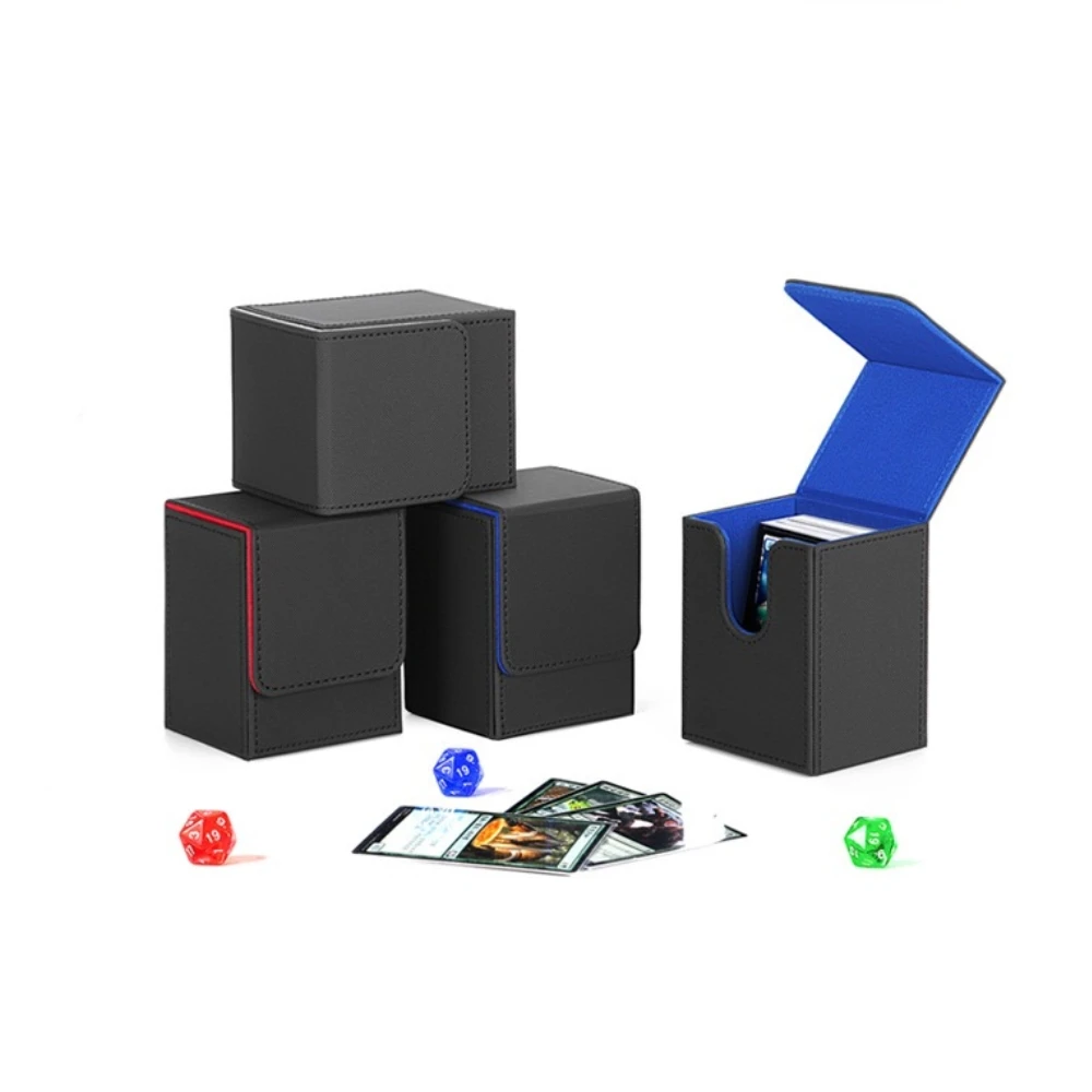 PU Leather Flip Deck Box Holds 100+ Sleeved Cards U-Shape Slot Trading Card Storage Case for MTG PTCG YuGiOh TCG Cards