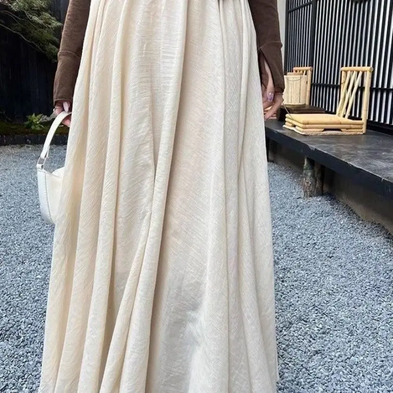 Retro Solid Color Asymmetrical High Waist A- Line Skirt Women Full Skirt Spring Autumn New Design Elegant Women Half Body Skirt
