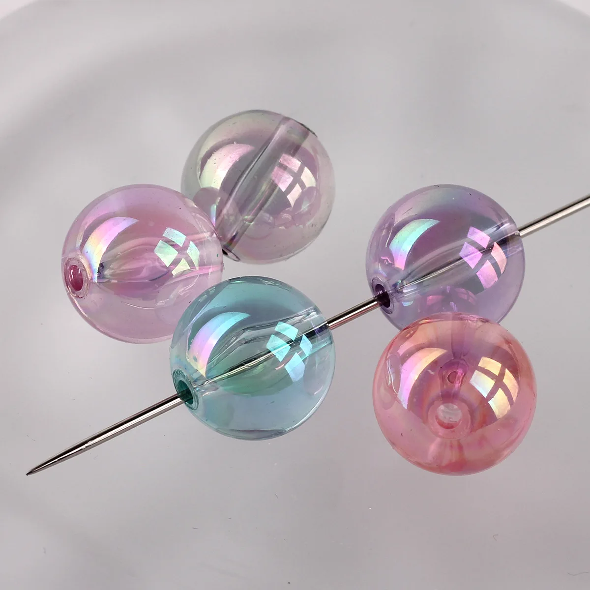 40-100pcs/lot 8-16mm Acrylic Transparent Colorful Iridescent-Coated Round Beads For DIY Bracelets Jewelry Making Accessories