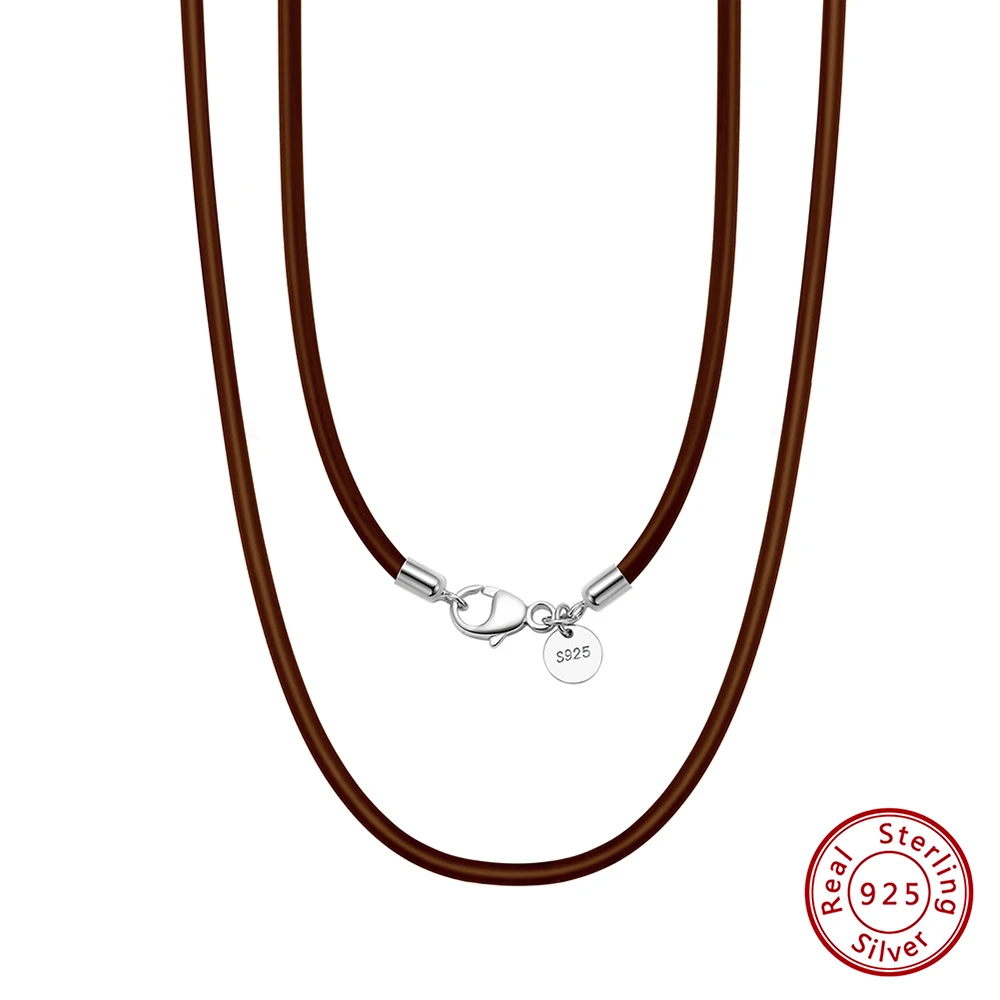 KISS MANDY Karabinerverschluss aus echtem 925er-Sterlingsilber, 2 mm, 3 mm, Lederband-Kette, Halskette für Männer und Frauen, 40–60 cm, zierlicher Schmuck SC62