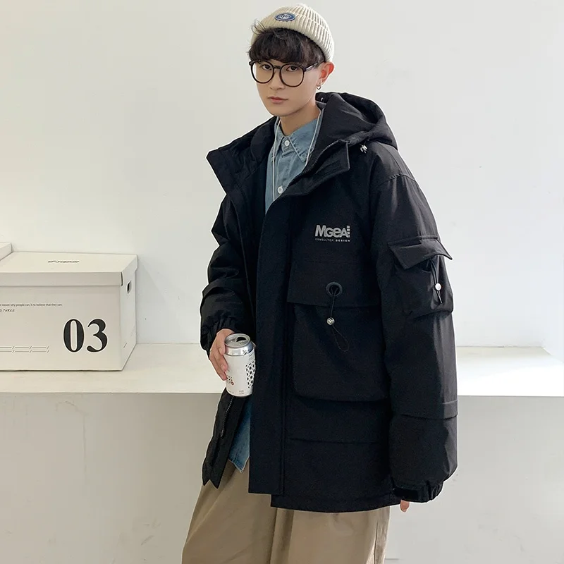 

Thickened Printed Duck down Jacket for Men Youth Fashion Korean Style Multi-Pocket Workwear Autumn Winter New Arrival