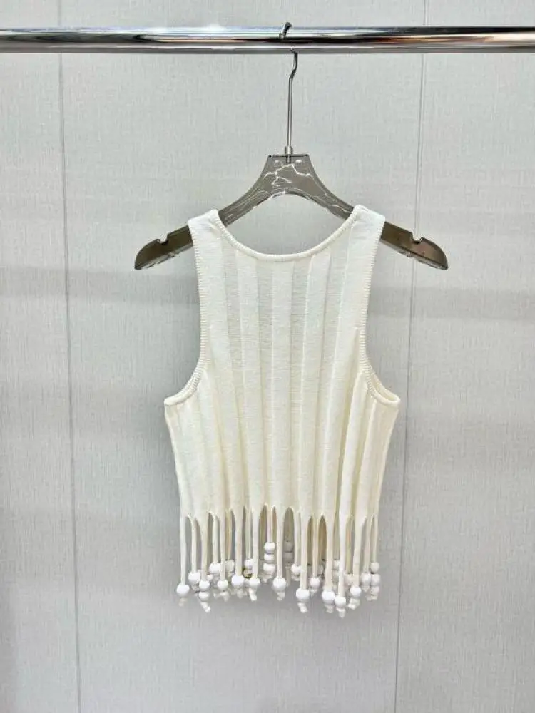 

2025 New Fashion High quality Goods ~ 100% Cotton Ribbed Cotton Tassel Sleeveless Vest Short Skirt Suit Women High Street