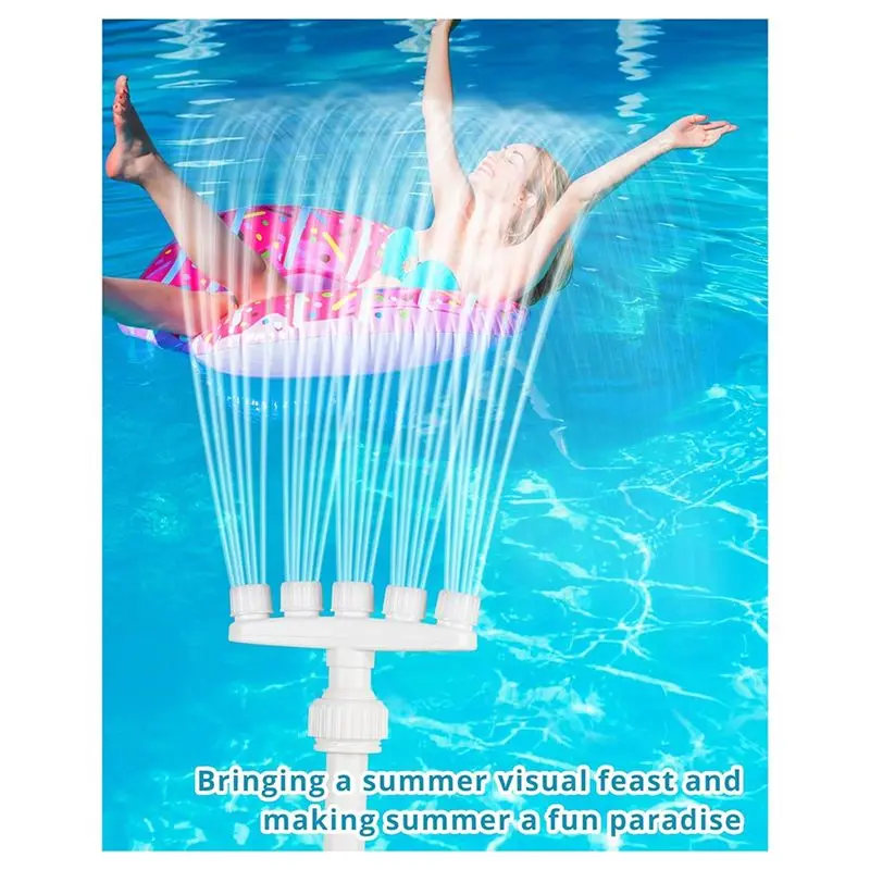 PZHI Adjustable Pool Fountain with 5 Nozzles Waterfall Sprinkler for Inground Pool Cooling Outdoor Water Feature White