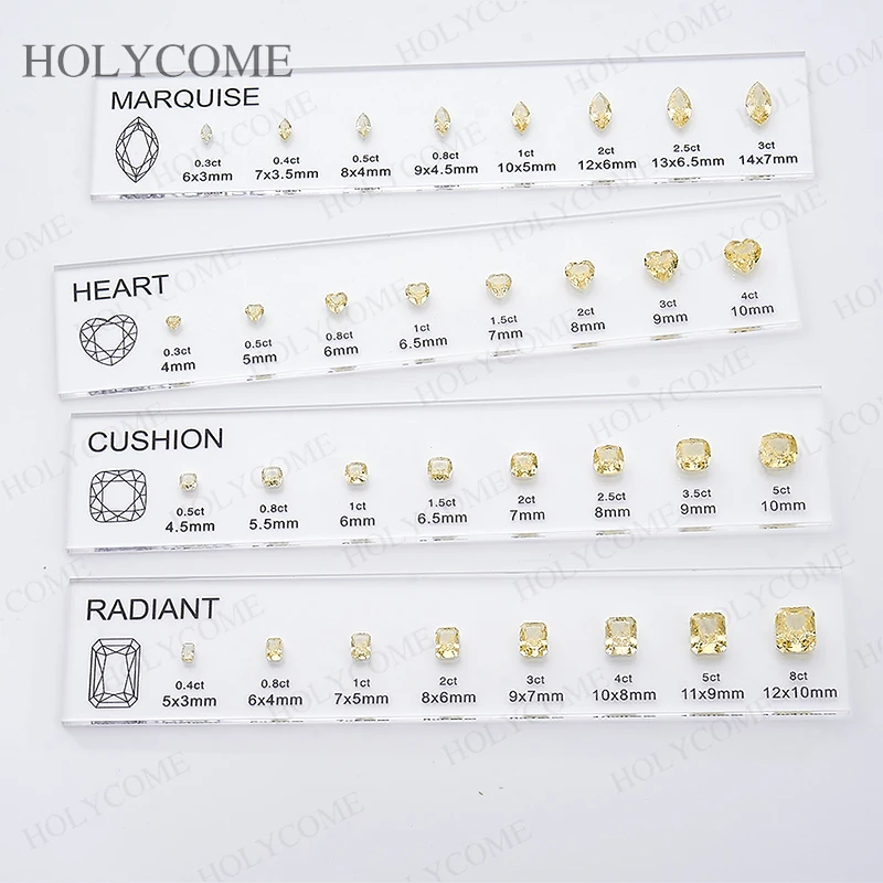 Updated Free Custom LOGO Kit Fancy Shapes CZ Diamond Carat Chart Comparison Set Reference White Pink Yellow Gemstone Selectable