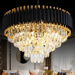 Modern Crystal Chandeliers 5-Tier K9 Round Black and GoldCrystal Chandeliers Light Fixture 12 Lights