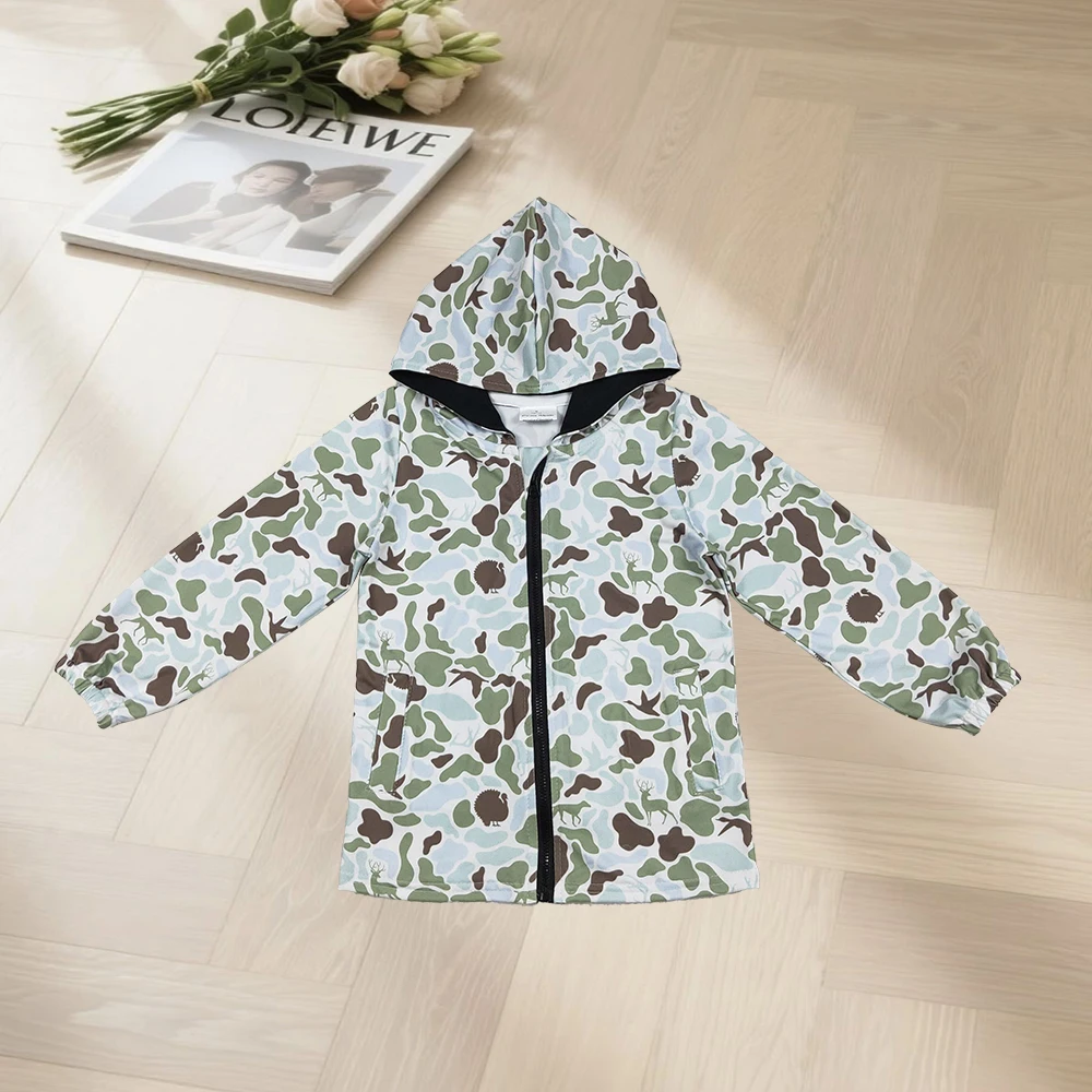 

11.5 Немовлята Мальчики Зеленый Коричневый Олень Камуфляж Карманы Молния Южные Толстовки Топ