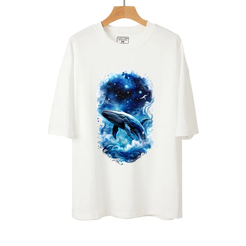 Blue starry sky whale Animal Iron-on Transfer Thermal Sticker For Clothes T-shirt DIY Fashion Dreamy scenery Heat Transfer Patch