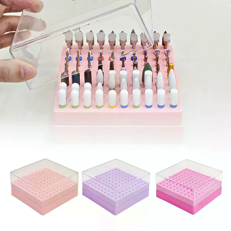 100 Nail Storage Polish Holder Organizer Stand Display Plastic Holes Art Drill Box Grinding Head Bit Bits