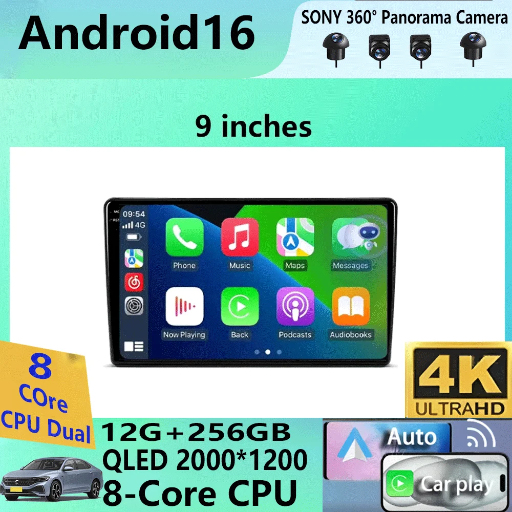 

9" Android 16 DTS 2000x1200 QLED Screen All In One Universal Auto Stereo GPS For Volkswagen Nissan Hyundai Kia Toyota Honda BT