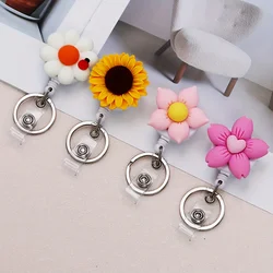 Cute Flower Resin Retractable Medical Badge Reel for Nurse Doctor Card Holder Office Hospital Name Card Supplies Key Ring Gift