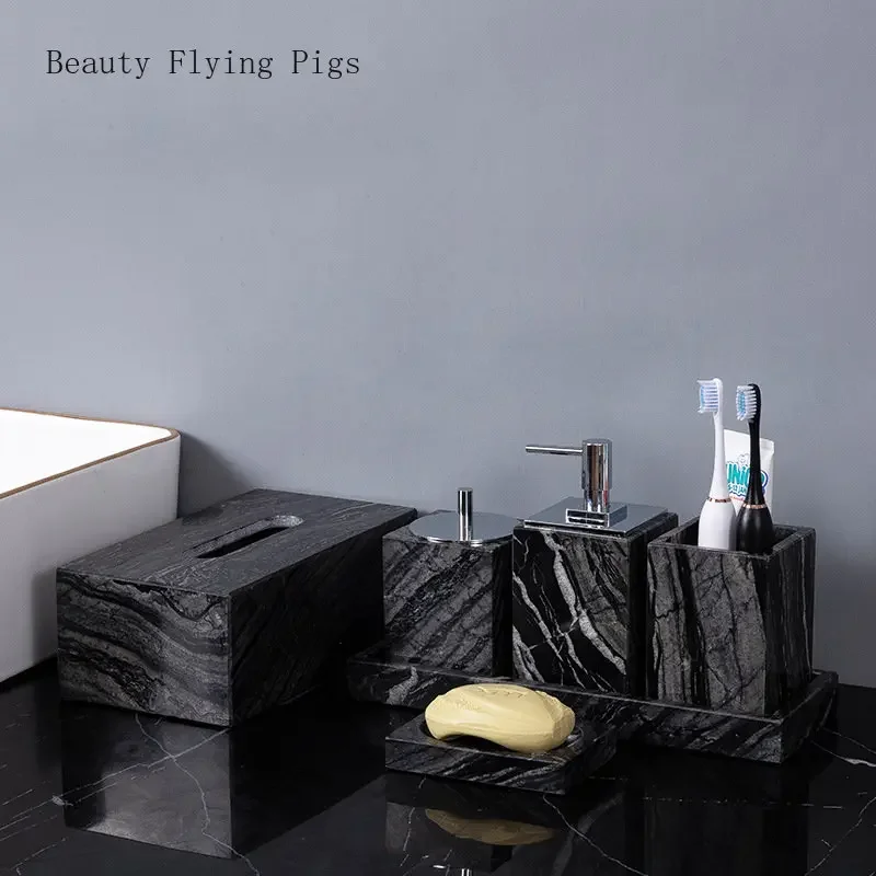 Bathroom Accessories Set Marble Soap Dispenser Toothbrush Cup Dishes Tray Wedding Gifts Tissue box Mouthwash cup