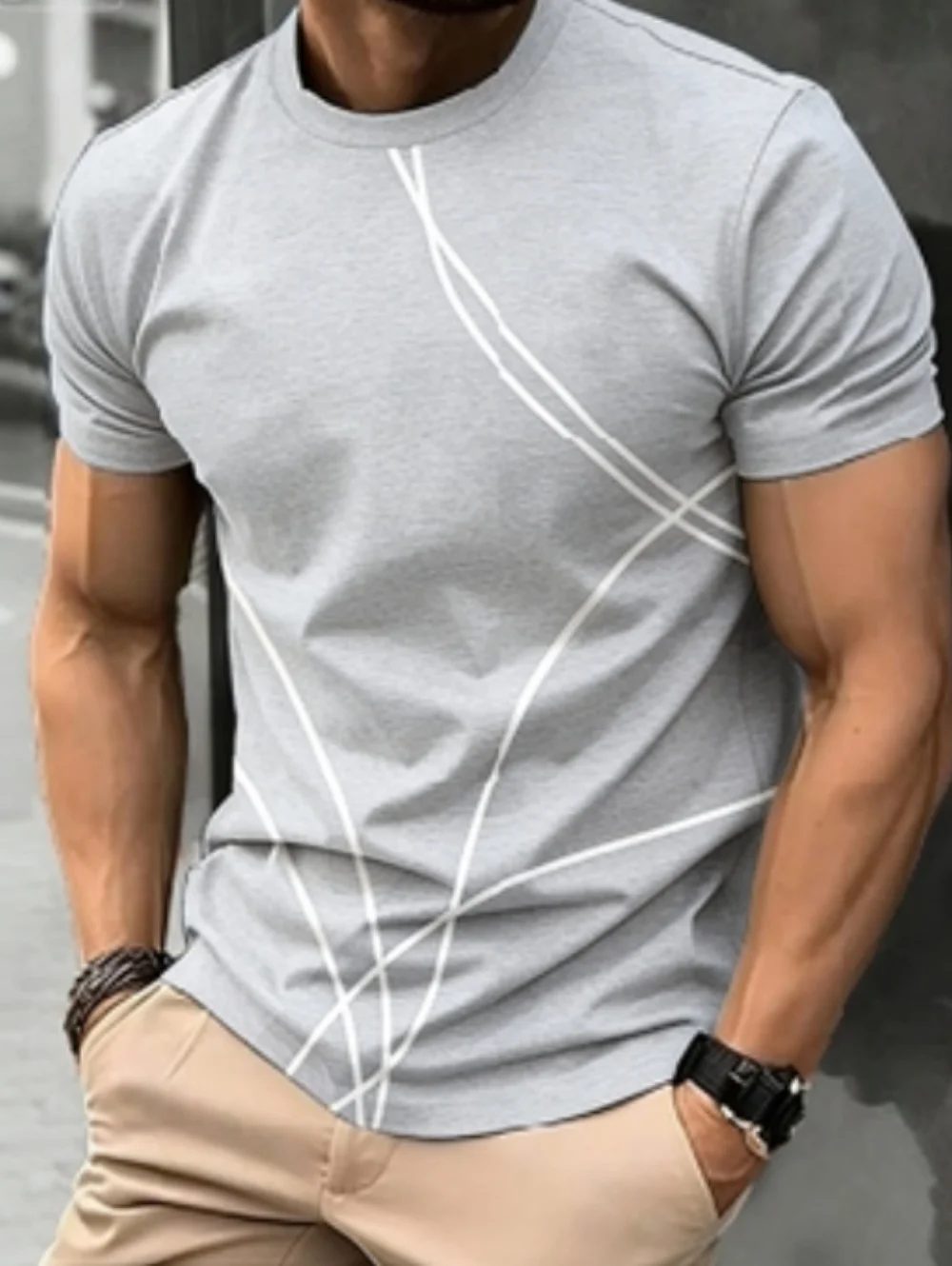 

Gym T-Shirt Man Minimalist Men's Versatile Color-Block Print Tops Summer Casual Street Fitness Wear Light Loose Men's T-Shirts