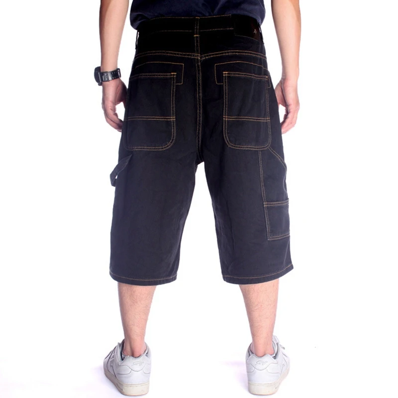 Summer plus size casual denim shorts 36-46 men's washed hip-hop skateboard zipper multi-pocket hip-hop cropped pants