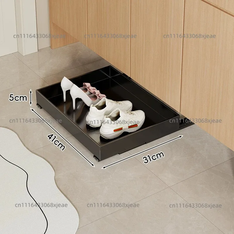 No Drilling Hidden Pull-out Shoe Tray, Kick-to-Open Entryway Shoe Cabinet Organizer, Under Cabinet Space-saving Shoe Rack