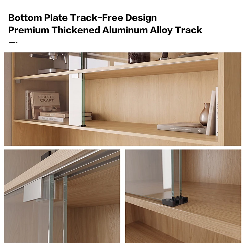 Single Rail No Bottom Embedded Glass Sliding Door System With Soft Close Damping Roller For Cabinet Display Stand Furniture