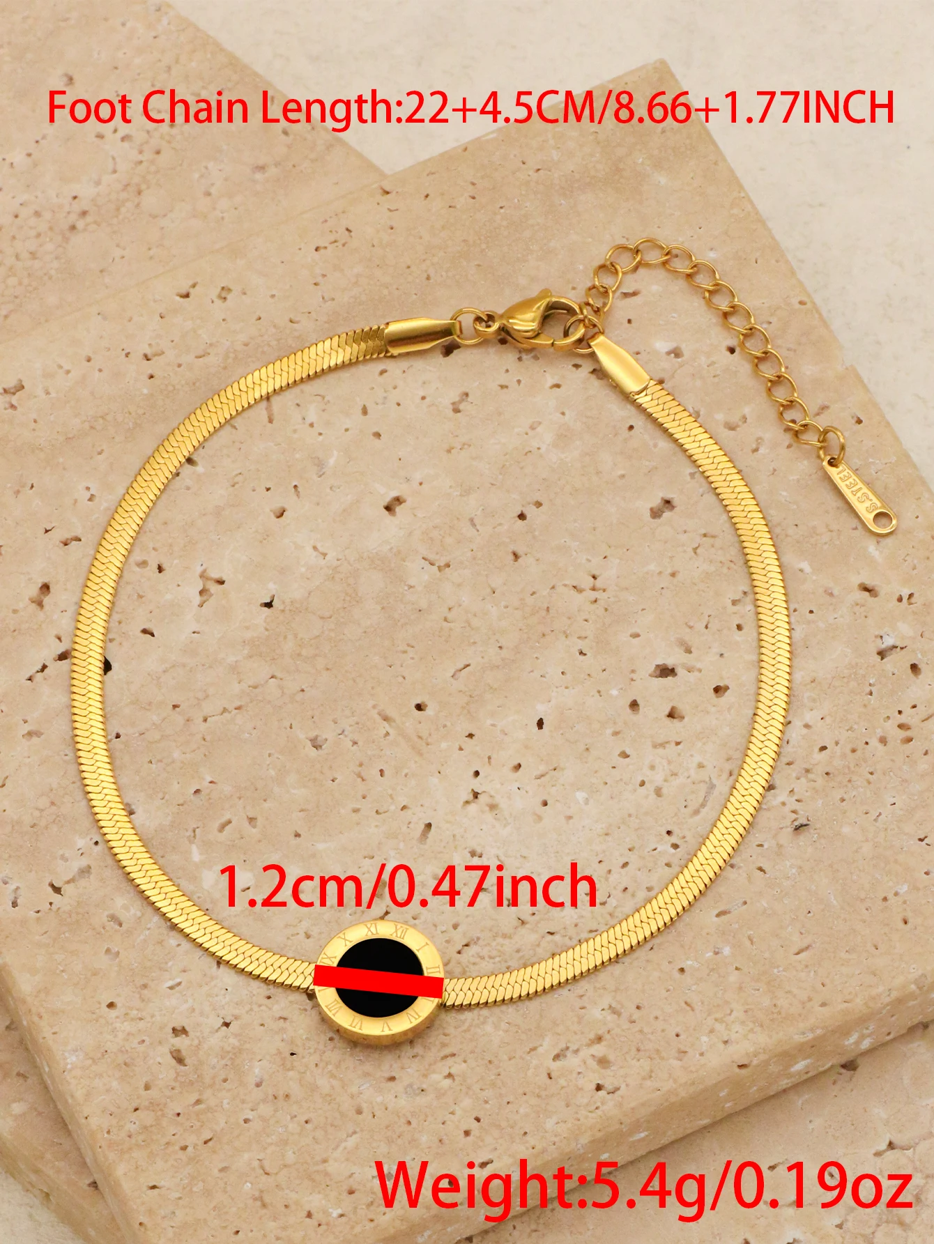 1 Piece 2024 Fashion Roman Digital Black Round Zircon Sexy Women\'s Feet Chain Snake Bone Chain Jewelry Wholesale