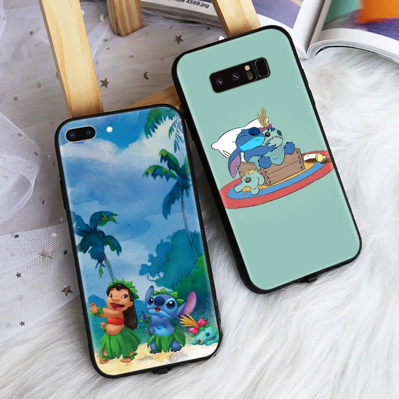 Funda negra para iPhone 6, 6s, 5, 5s, 7, 8, SE, XR Plus, 15 Pro Max, Z-63, Lilo & Stitch