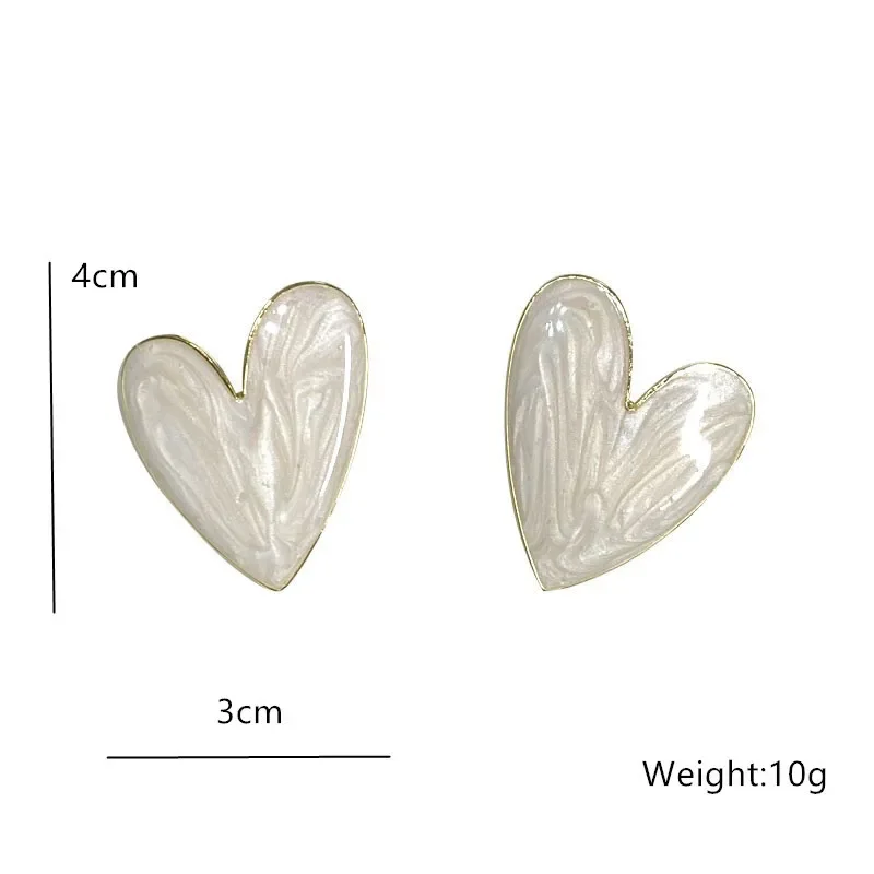 LATS-pendientes de tuerca de corazón grande para mujer y niña, joyería minimalista de Color blanco, gota de amor coreano, esmalte estético, vida