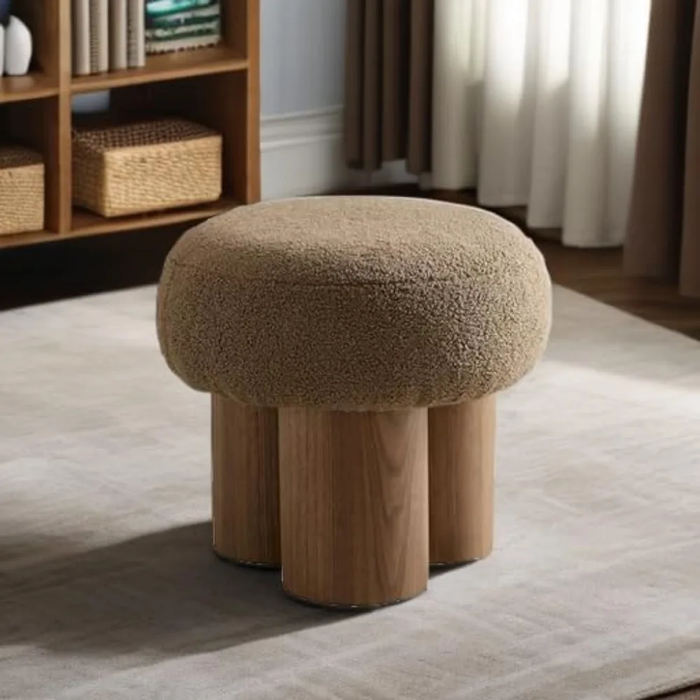 ผ้ารอบ Ottoman สตูลเท้า,โมเดิร์นรูปเห็ดขนาดเล็กเท้า,Comfy ชั้น Pouf สําหรับห้องนั่งเล่น,ห้องนอน,Faux Teddy FUR