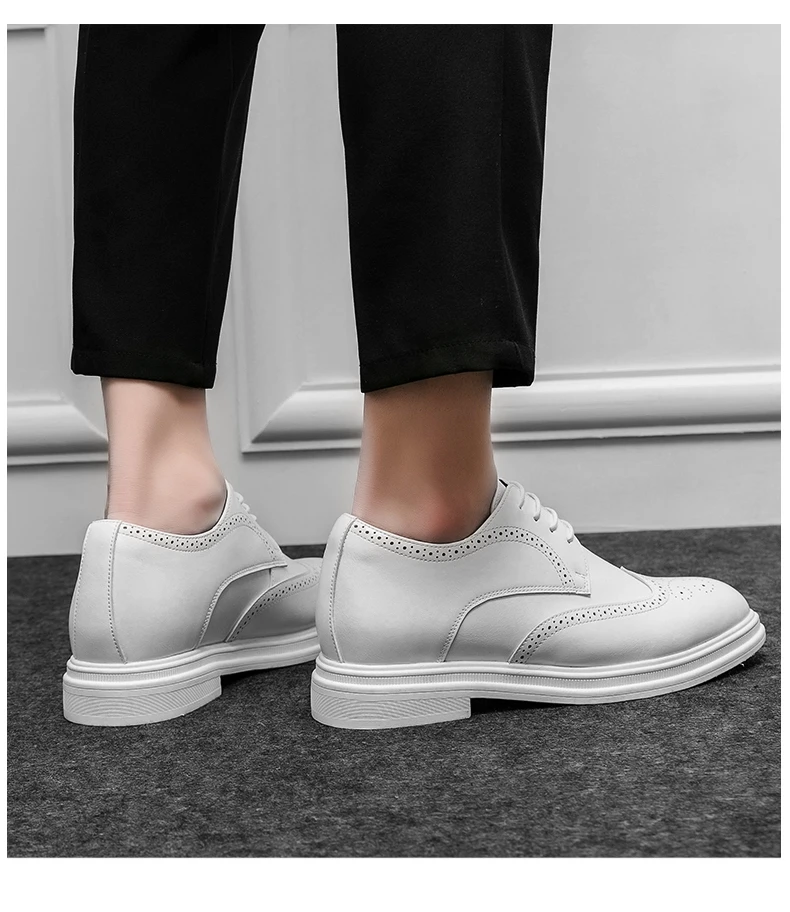 Brogue-Schuhe für Herren, weißes Lackleder, 6 cm, versteckte Höhenerhöhung, Einlegesohlen, formelle Kleidung, lässige Oxfords für Hochzeit, Business – Detail 18
