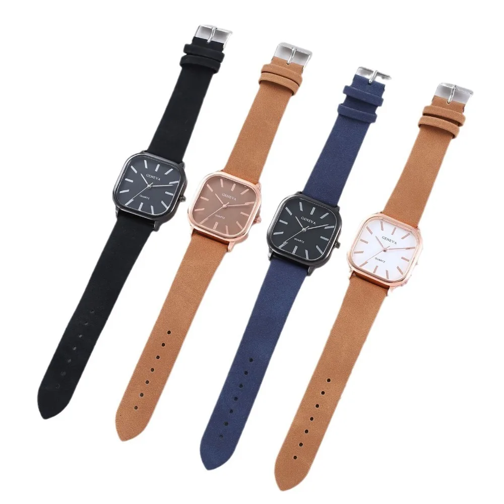 Retro Square Quartz Fashion Watch Simple Luxury Square Dial Watches Leather Band Wristwatch for Men Women Clock Relogio Feminino