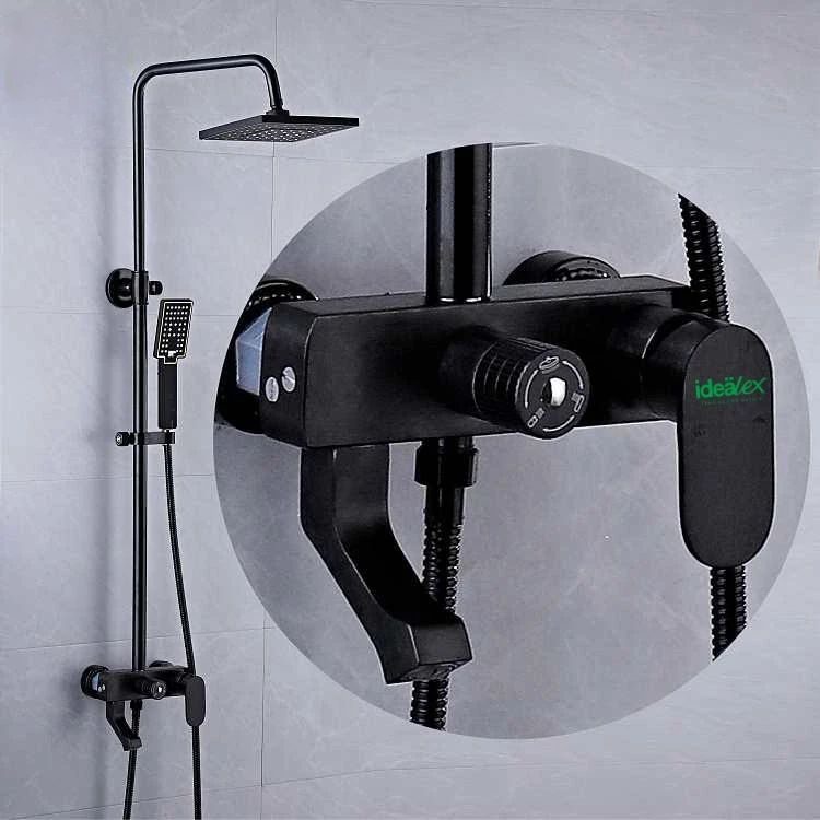 

Черная современная душевая система для ванной комнаты, 4 функции, термостатические смесители для горячей и холодной воды, матовый дождевой душ