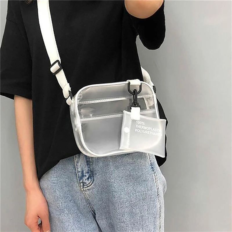 Causual PVC Transparent Clear Woman Crossbody Bags Shoulder Bag Handbag Jelly Small Phone Bags With Card Holder Wide Straps Flap