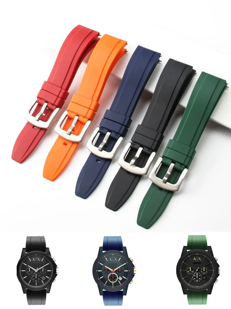 Rubber Watch Strap for Omega Seahorse Longines Armani Ax7105 7102 7101 1331 1326 Quick Release Black Watch Band Accessories 20mm