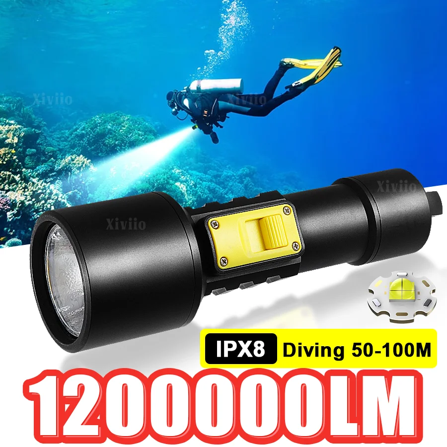 

XHP70 1200000LM High Power Diving Torch IPX8 Professional Diving Flashlight Underwater Lantern Scuba Diving Waterproof Lamp