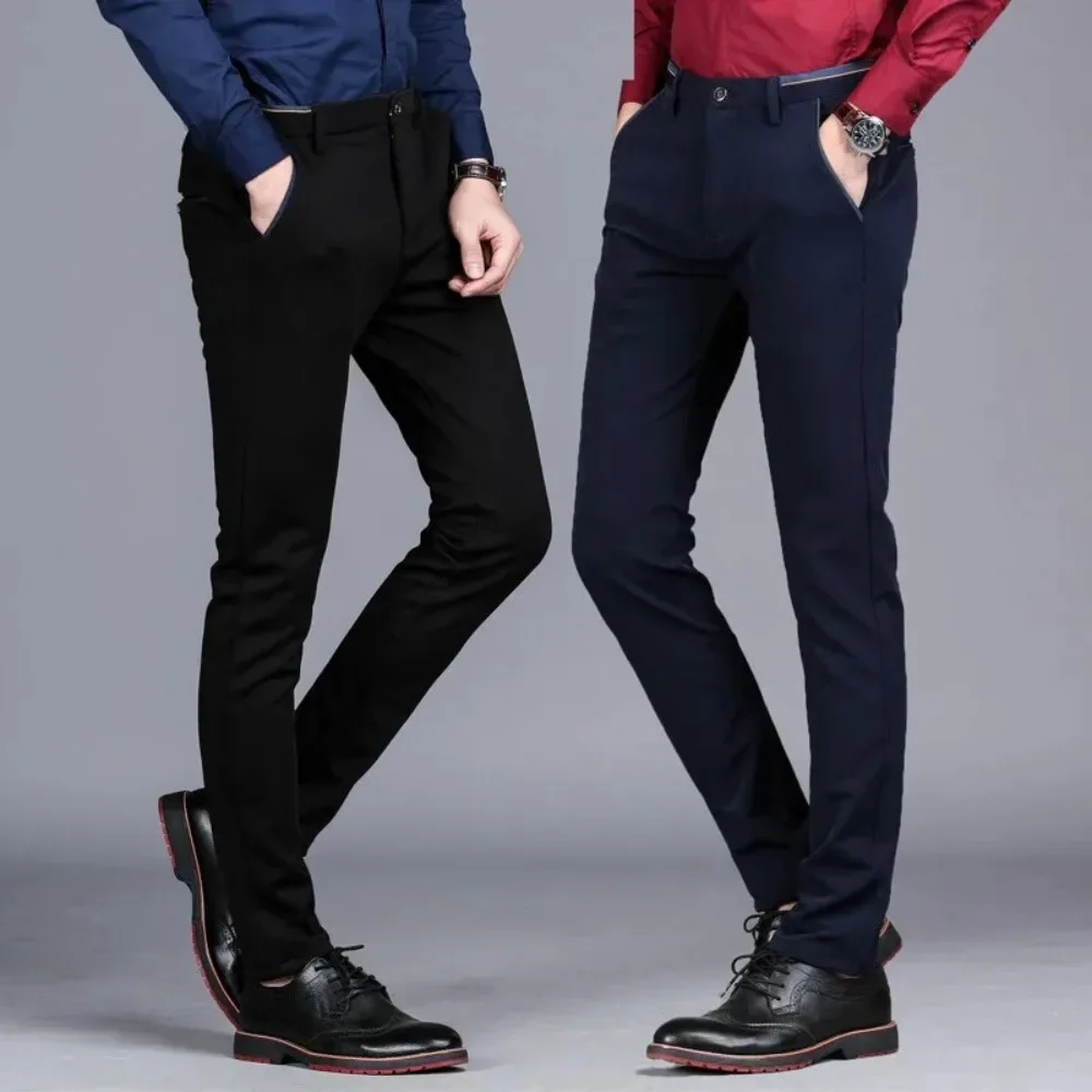 Autumn New Men\'s Suit Pants Casual Business Elastic Straight Leg Office Trousers Lightweight Breathable Slim Fit Men Clothing