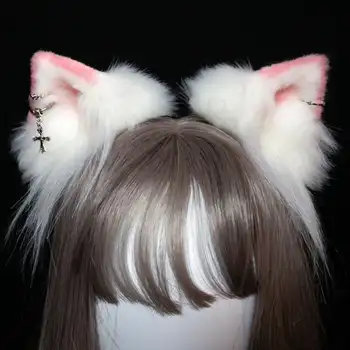 白色貓耳粉紅野獸耳輪胎可愛cosplay蘿莉手黃色耳夾kc髮帶 8 最佳銷售 白色貓耳朵 - №8