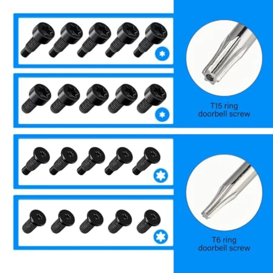 Replacement Ring Screwdriver Bit Set and 20Pcs Doorbell Screws T6 T5 and Charger Charging Cable Cord for Video Doorbell, Video