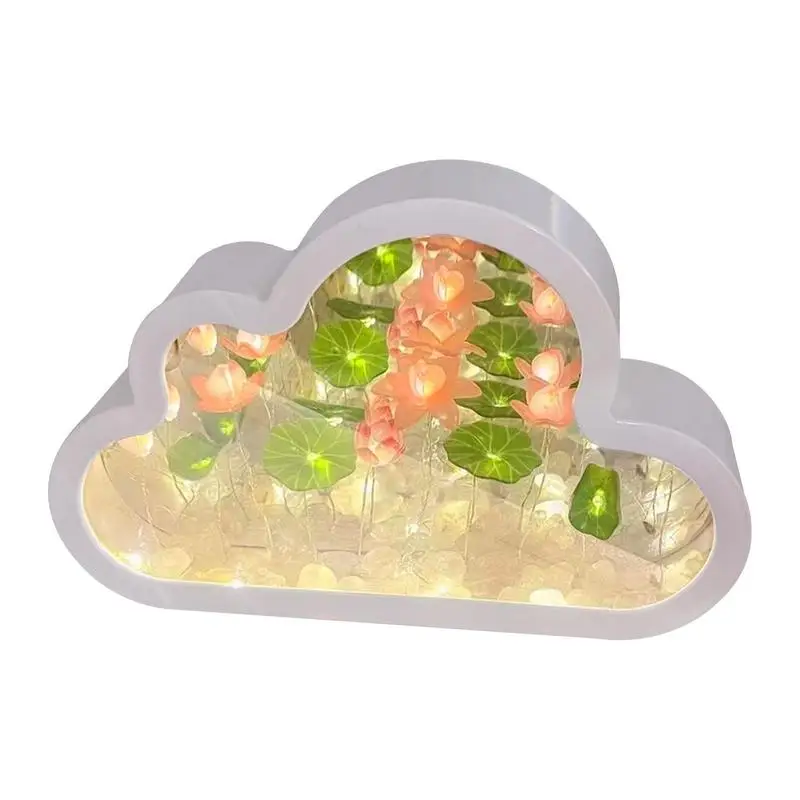 

Cloud Flower Mirror Light Flower Mirror Table Light Romantic Desktop Decor Nursery Bedside Table Lamp Atmosphere Decoration For